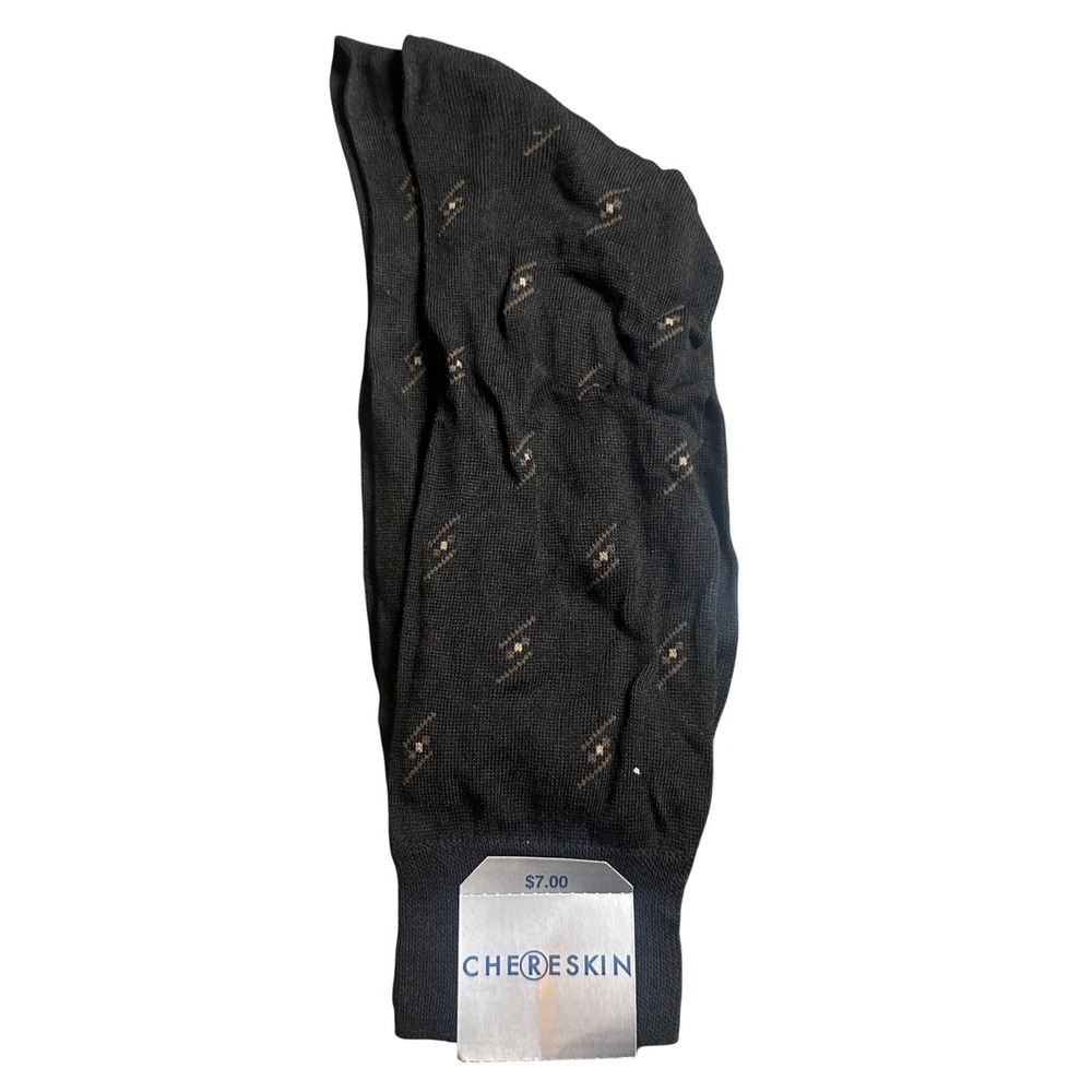 Chereskin Dress Socks Mens Size 10-13 Black‎ New Geometric Cotton Blend USA Made